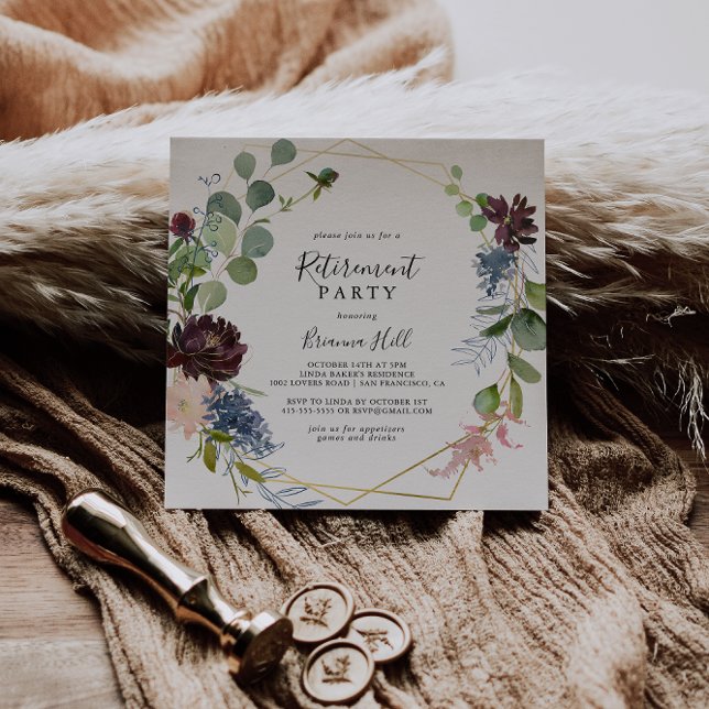 Burgundy Guld Geometric Pension Party Inbjudningar (Skapare uppladdad)