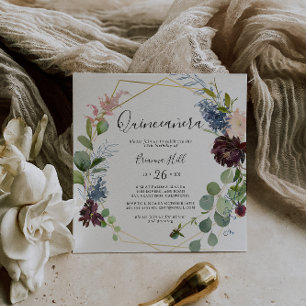 Burgundy Guld Geometric Quinceañera Inbjudningar