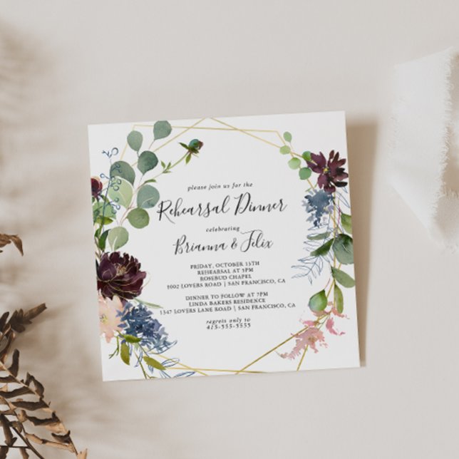 Burgundy Guld Geometric Rehearsal Middag Inbjudningar (Skapare uppladdad)