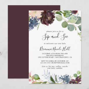 Burgundy Guld Geometric Sip och se Inbjudningar