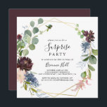 Burgundy Guld Geometric Surprise Party Inbjudningar<br><div class="desc">Den här burgundiska guld-inbjudan är perfekt för en modern födelsedag,  pension eller något överraskande party. Eleganten Boho-designen har vattenfärgsflottan,   rosa och vin-skuggade blommor med konstnärliga,  genomträngande detaljer.</div>