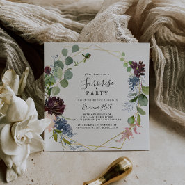 Burgundy Guld Geometric Surprise Party Inbjudningar