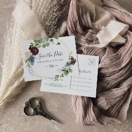 Burgundy Guld Geometric-Vågrät Spara datum Vykort