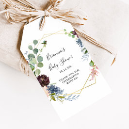 Burgundy Guld Geometrisk Babyfest Presentetikett