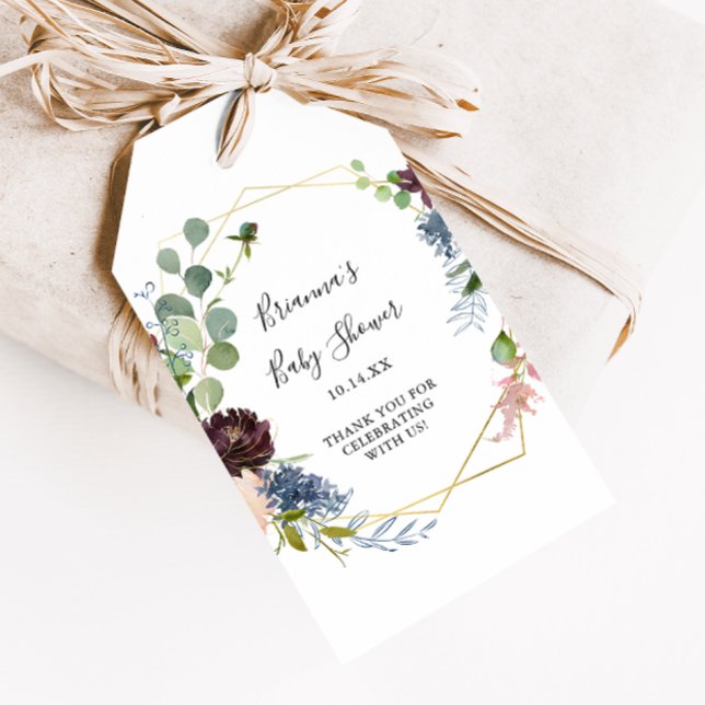 Burgundy Guld Geometrisk Bebis Shower Presentetikett (Skapare uppladdad)