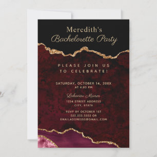 Burgundy Guld Glitter Agate Bachelorette Inbjudningar