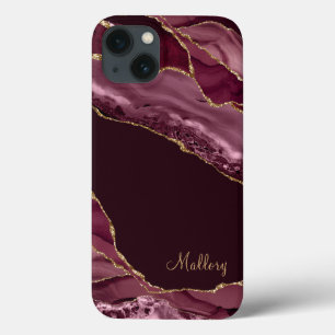 Burgundy Guld Glitter Agate Monogram