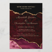 Burgundy Guld Glitter Agate Virtuell Online Bröllo
