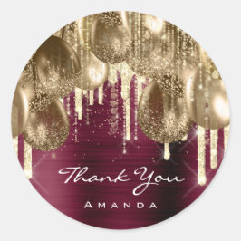 Burgundy GULD GLITTER BALLONS DRIP Bröllop Runt Klistermärke