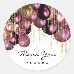 Burgundy GULD GLITTER BALLONS DRIP TACK White Runt Klistermärke