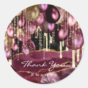 Burgundy GULD GLITTER BALLONS tackårsdag Runt Klistermärke