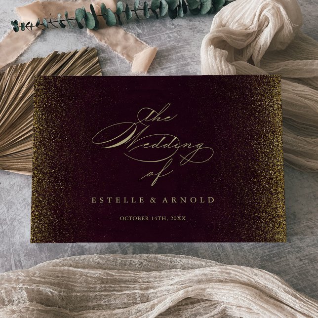 Burgundy Guld Glitter Calligraphy Bröllop Gästböcker (Skapare uppladdad)