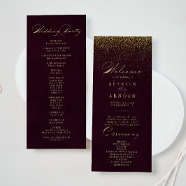 Burgundy Guld Glitter Calligraphy Bröllopsprogram Program