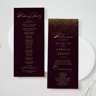 Burgundy Guld Glitter Calligraphy Bröllopsprogram Program