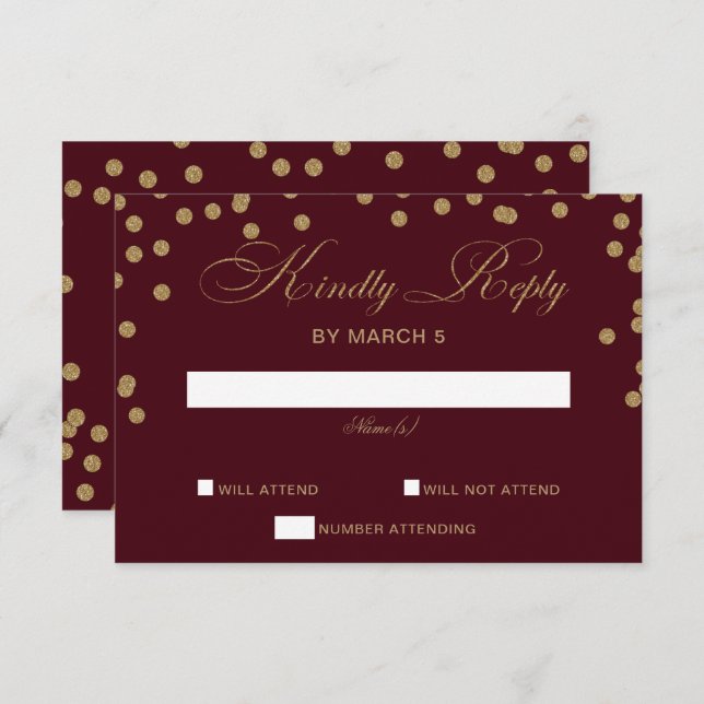 Burgundy Guld Glitter Confetti Elegant bröllop OSA Kort (Fram/baksida)