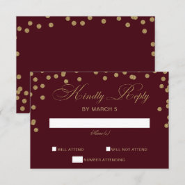 Burgundy Guld Glitter Confetti Elegant bröllop OSA Kort