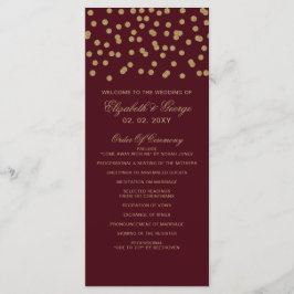 Burgundy Guld Glitter Confetti Elegant bröllop Program