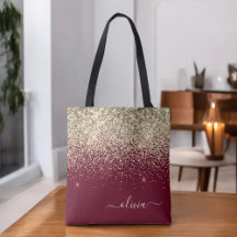 Burgundy Guld Glitter Girlig Monogram Glam