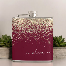 Burgundy Guld Glitter Girly Monogram Glam Fickplunta