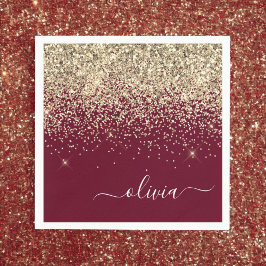 Burgundy Guld Glitter Girly Monogram Glam Pappersservett