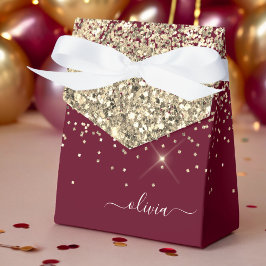 Burgundy Guld Glitter Girly Monogram Glam Presentaskar
