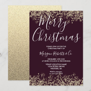 Burgundy & Guld Glitter God jul Party Inbjudningar