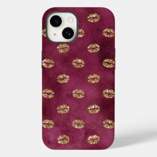 Burgundy Guld Glitter Kisses Läppar