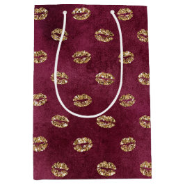 Burgundy Guld Glitter Kisses Läppar