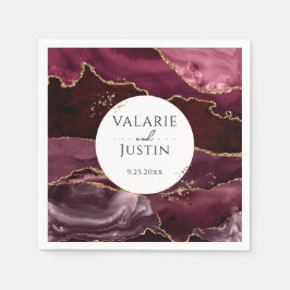 Burgundy Guld Glitter Marble Bröllop Napkins Pappersservett