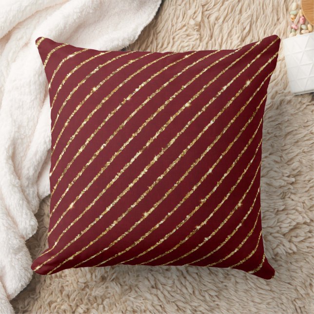 Burgundy Guld Glitter Rand ,Elegant  Jul  Kudde (Filt)