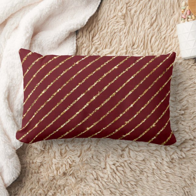 Burgundy Guld Glitter Rand ,Elegant  Jul  Lumbarkudde (Filt)
