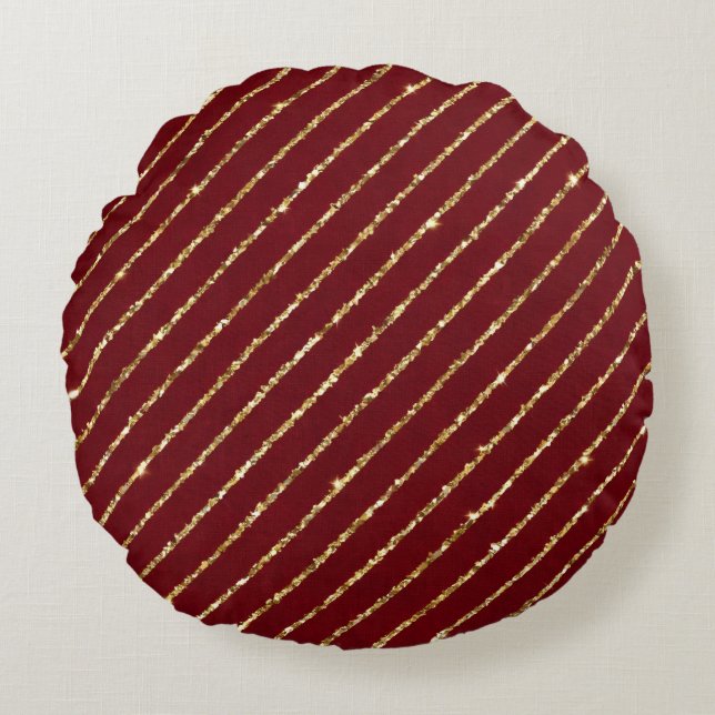 Burgundy Guld Glitter Rand ,Elegant  Jul  Rund Kudde (Framsidan)
