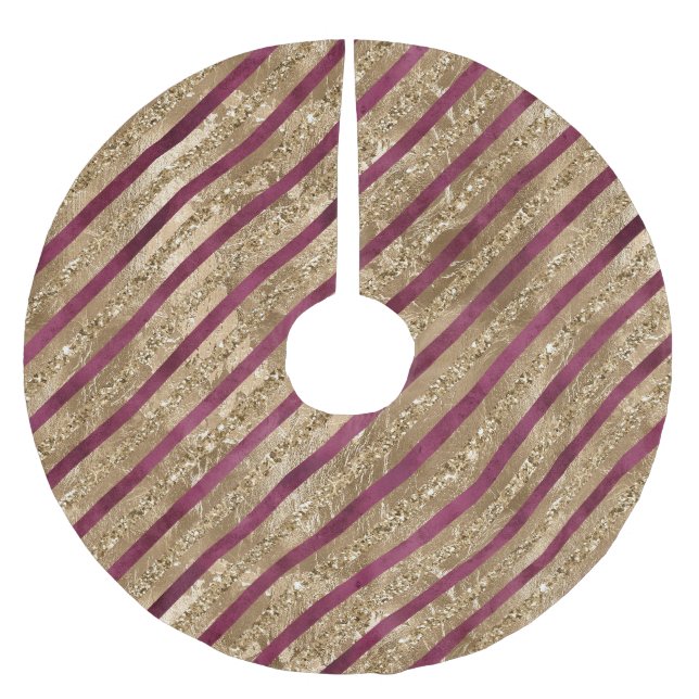 Burgundy Guld Glitter Rand Julgransmatta Borstad Polyester (Framsidan)