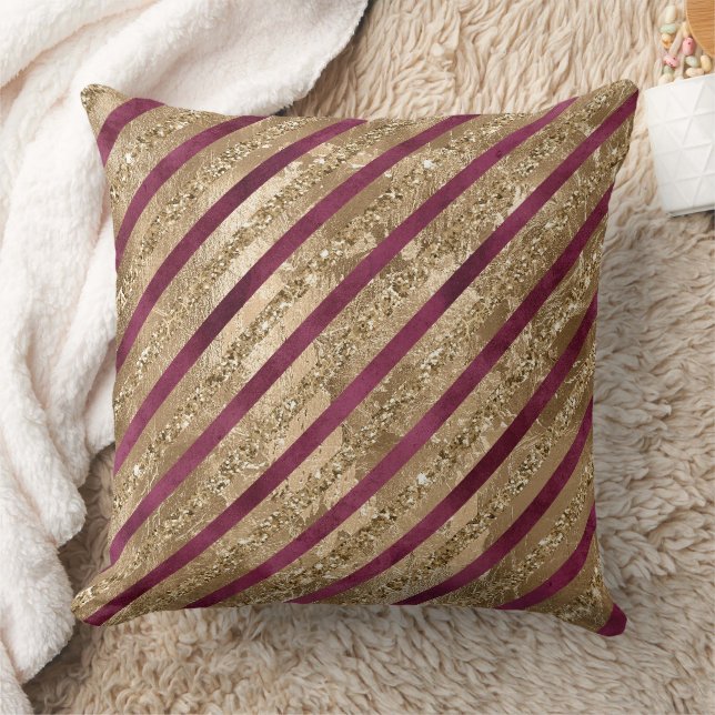 Burgundy Guld Glitter Rand Kudde (Filt)