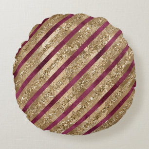 Burgundy Guld Glitter Rand Rund Kudde