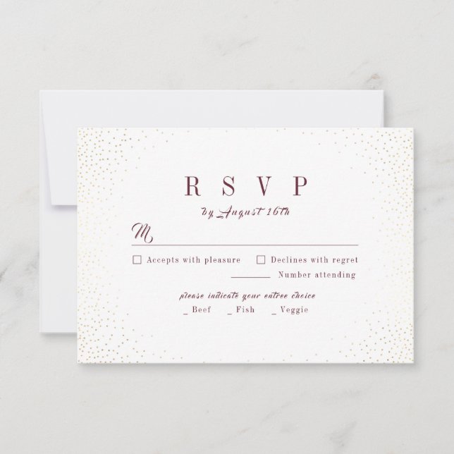 Burgundy Guld Glitter Simple Monogram bröllop OSA Kort (Framsida)
