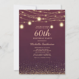 Burgundy Guld Glitter Strängljus Formell 60-årsdag Inbjudningar