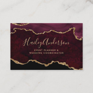 Burgundy & Guld Glitter Watercolor Gilded Agate Visitkort