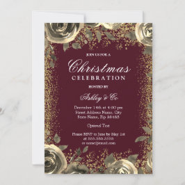 Burgundy & Guld Gnistra Glitter jul Party Inbjudningar