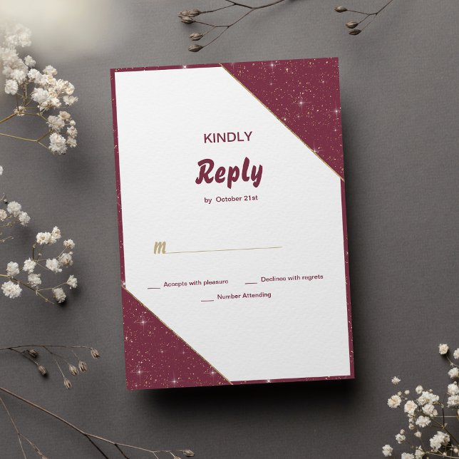 Burgundy guld gnistra  glitter OSA Inbjudningar (Burgundy gold heart sparkle glitter RSVP )