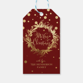 Burgundy Guld God jul Eucalyptus Utandning Presentetikett