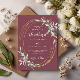 Burgundy guld greenery bröllop inbjudningar