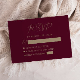 Burgundy Guld Handskriven Bröllop OSA Kort