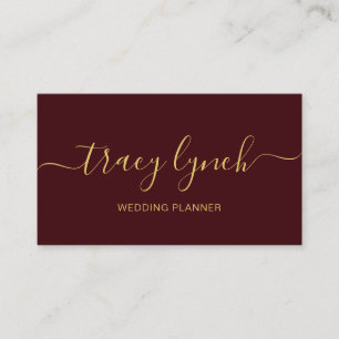 Burgundy Guld handskriven skriptkalligrafi Visitkort