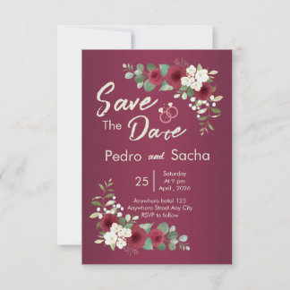 Burgundy Guld Höst Vinter Trädgård Bröllop Spara d Datumet