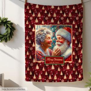 Burgundy Guld jul Blanket Classic Santa Fleecefilt