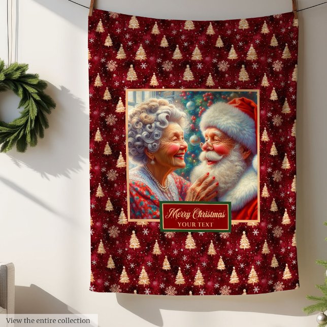 Burgundy Guld jul Blanket Classic Santa Fleecefilt (Burgundy Gold Christmas Blanket Classic Santa Claus Gift)