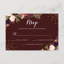 Burgundy Guld Konfetti Blommig Bröllops RSVP