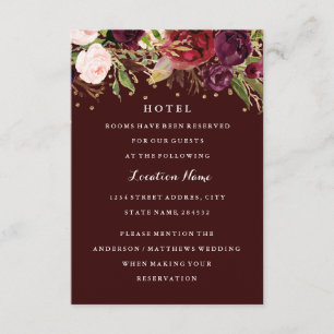 Burgundy Guld Konfetti Blommig Höst Bröllop Hotell Inbjudningar