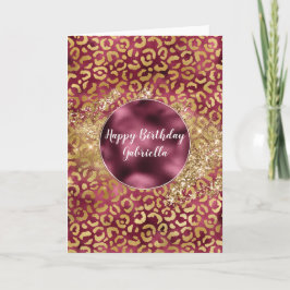 Burgundy Guld Leopard Skriv ut Glitter Kort